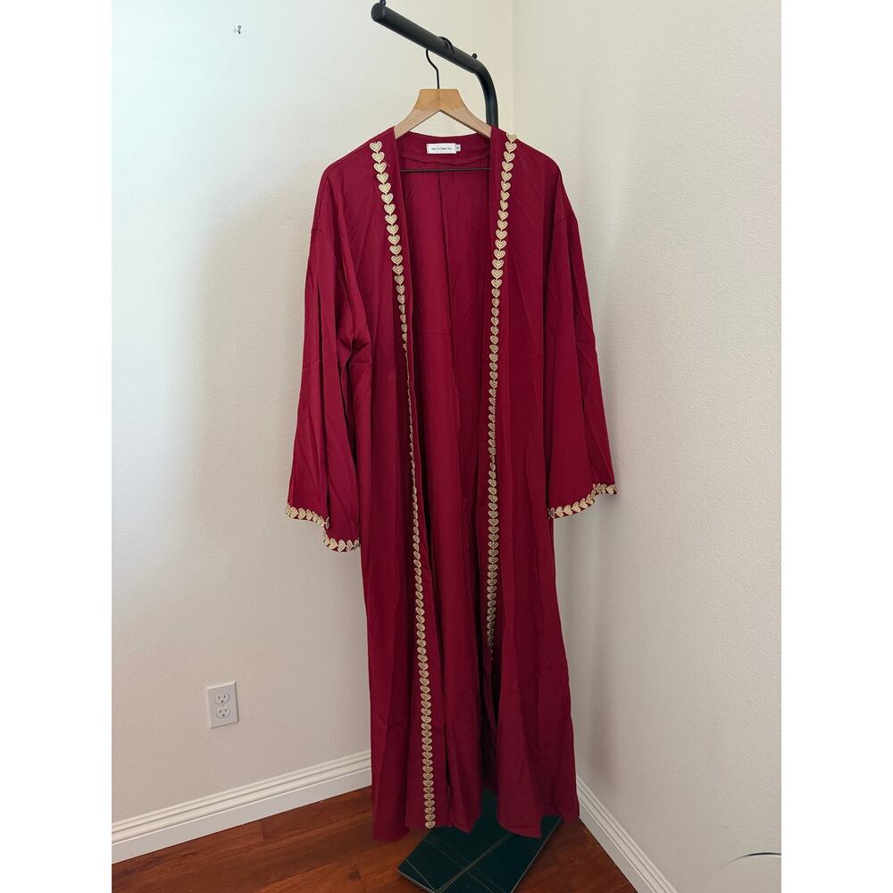 New nice to meet you kimono heart lace trim robe coverup maroon sz S - Picture 3 of 6